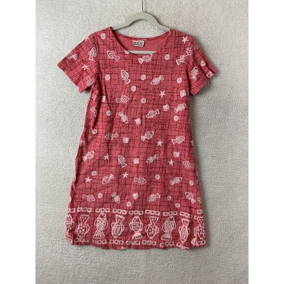 Dee California M/L Pink Aloha Boho Dress Fish Summer Beach Coverup Sundress - Picture 1 of 9